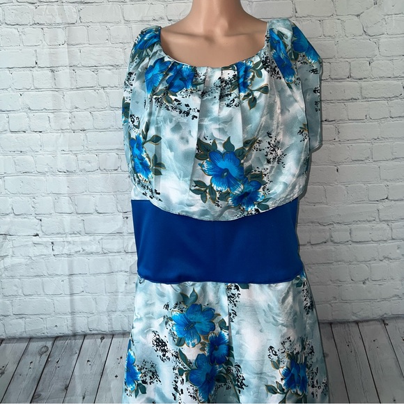Floral Blue & Green Long Sleeveless Flower Dress size XL - Picture 2 of 15